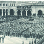 Bergamo, Piazza Vittorio Veneto, 17 maggio 1935.Cerimonia di commiato ai legionari in partenza per l’Africa. Foto A. Terzi