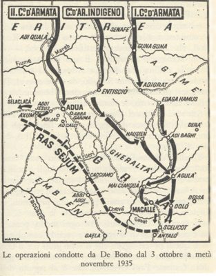 La mappa si trova in: Angelo Del Boca, La guerra d’Abissinia 1935-1941, Feltrinelli, Milano 1965, p. 47